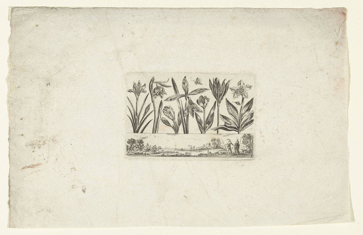 Fila de flores acima da paisagem
Flores e paisagens (título da série) de Cornelis Danckerts (I)