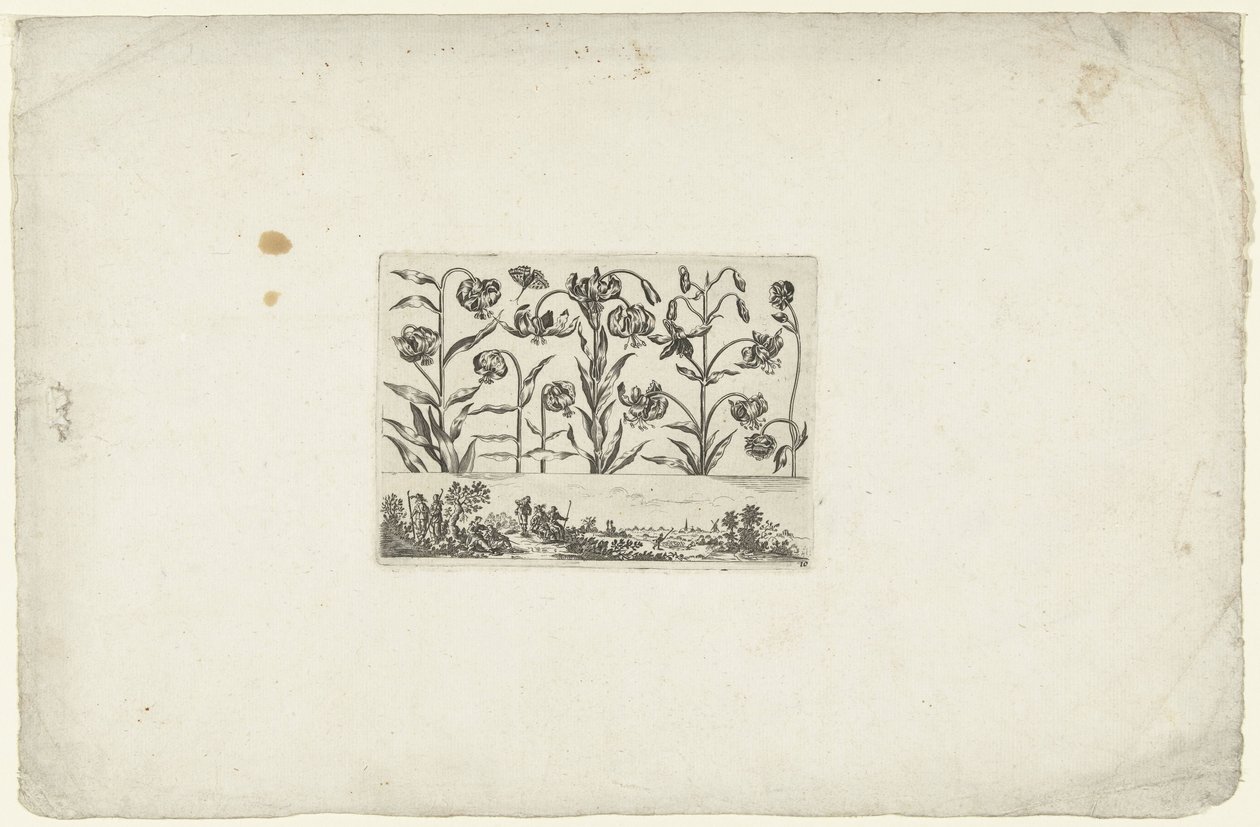 Fila de flores acima da paisagem
Flores e paisagens (título da série) de Cornelis Danckerts (I)
