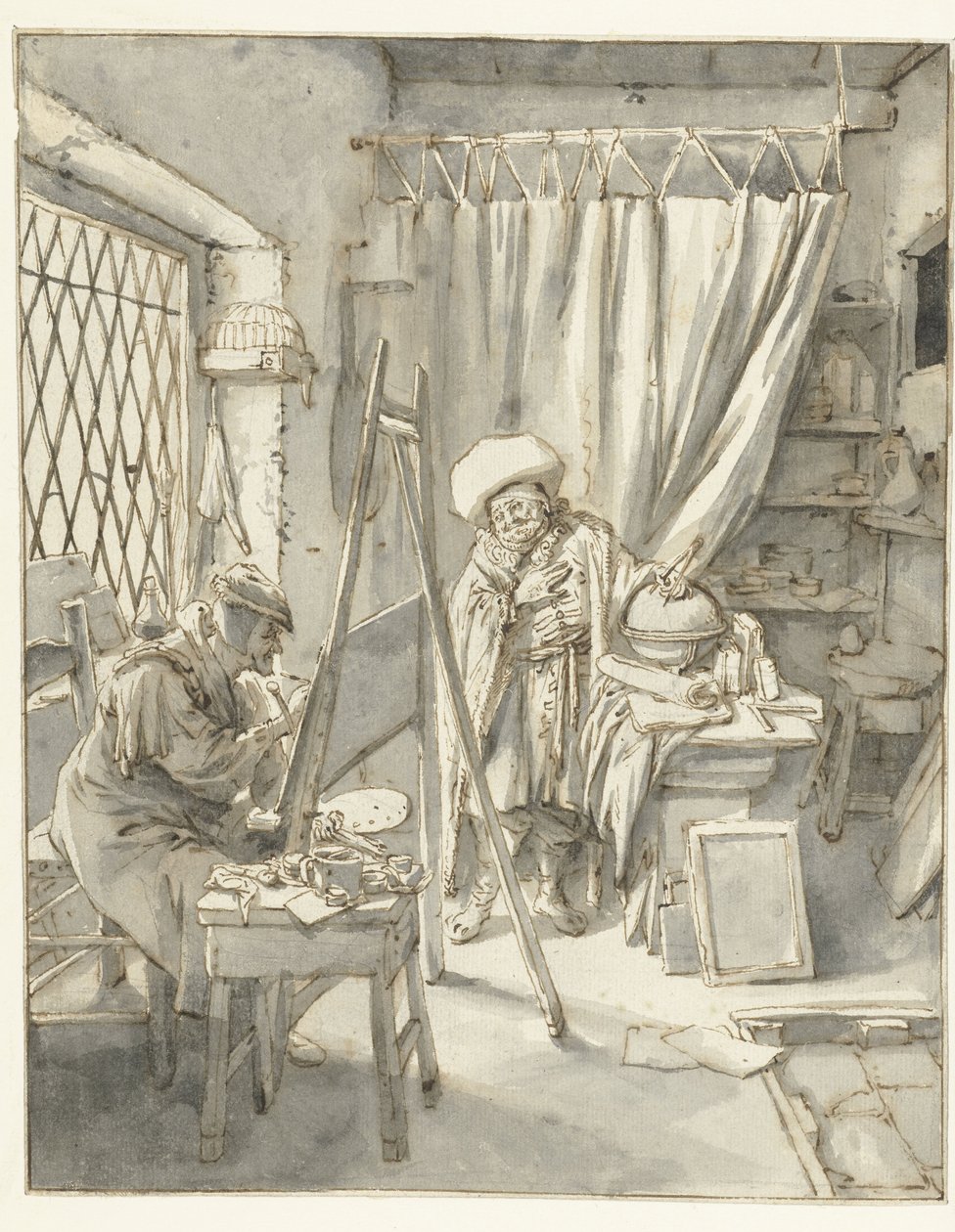 Um artista com um modelo em seu estúdio Pintor com um modelo em seu estúdio de Cornelis Dusart