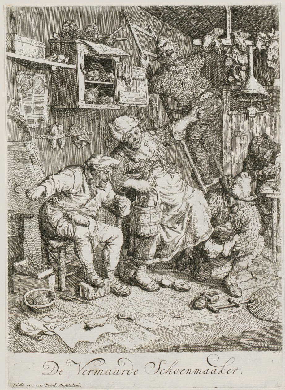 Sapateiro famoso, prancha 3 de uma série de três cenas de género de Cornelis Dusart