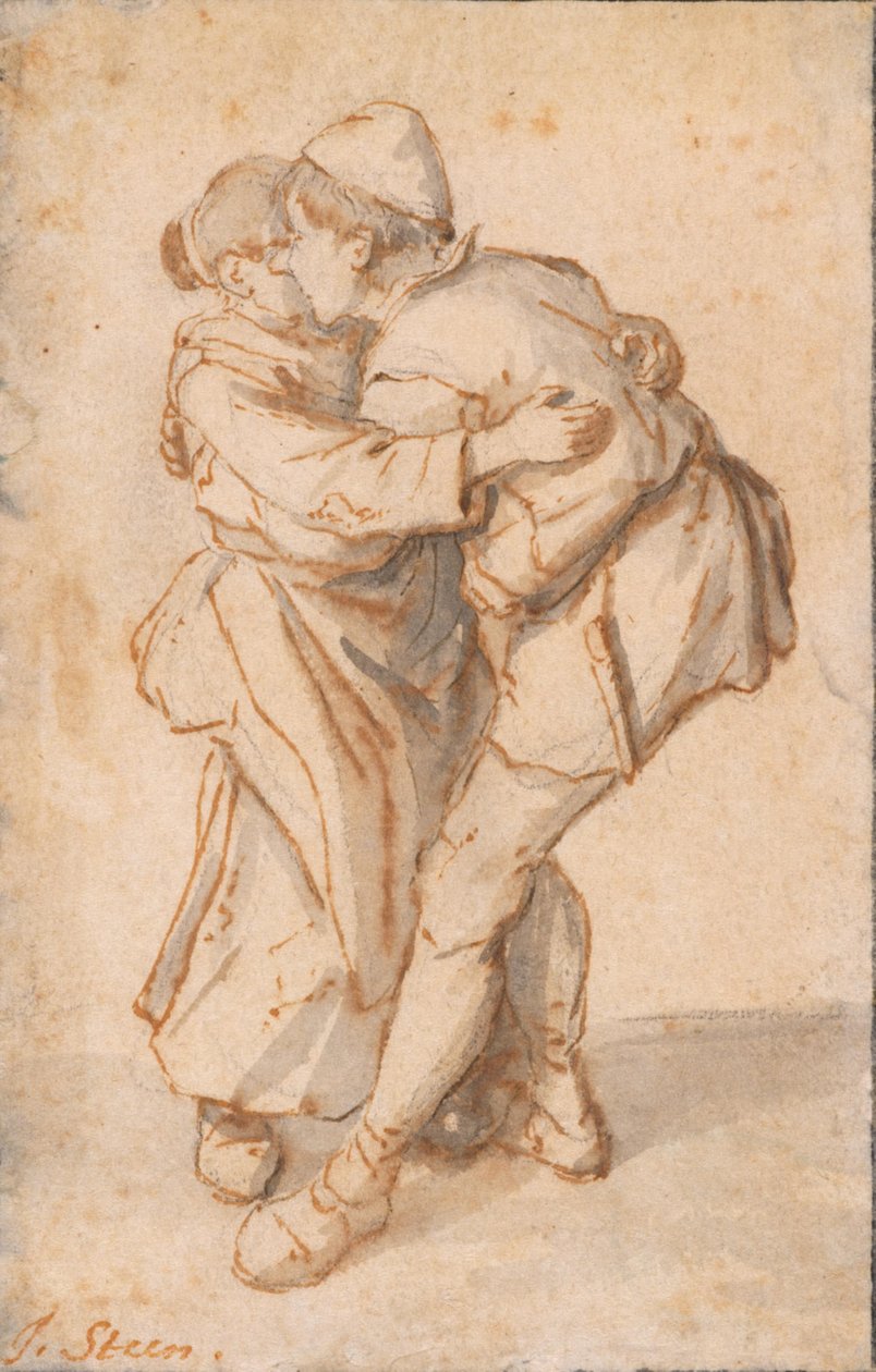 Um casal de camponeses a dançar de Cornelis Dusart