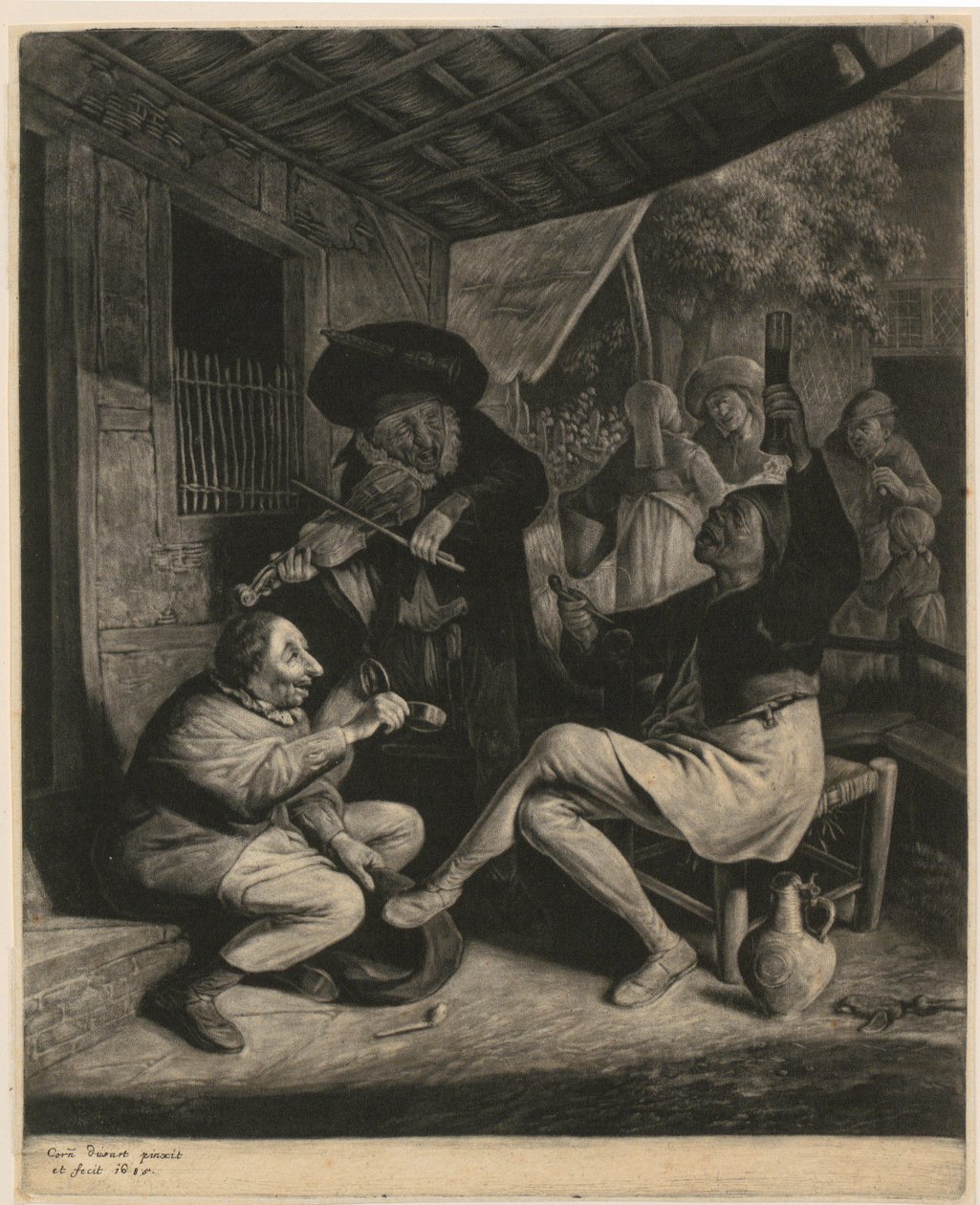 Um homem oferece tabaco a outro de Cornelis Dusart