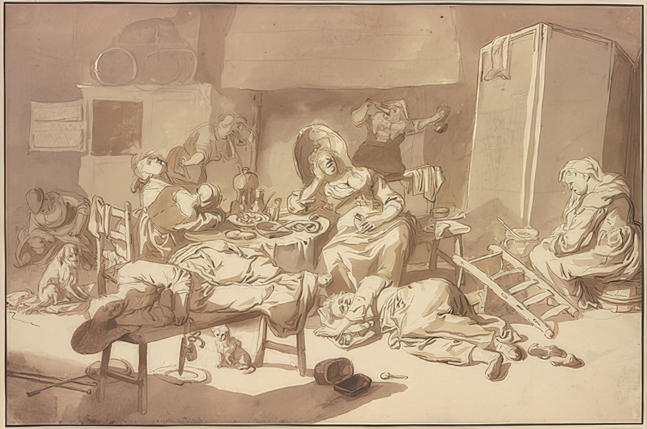Uma sociedade de mulheres bêbadas. (sem data) de Cornelis Dusart