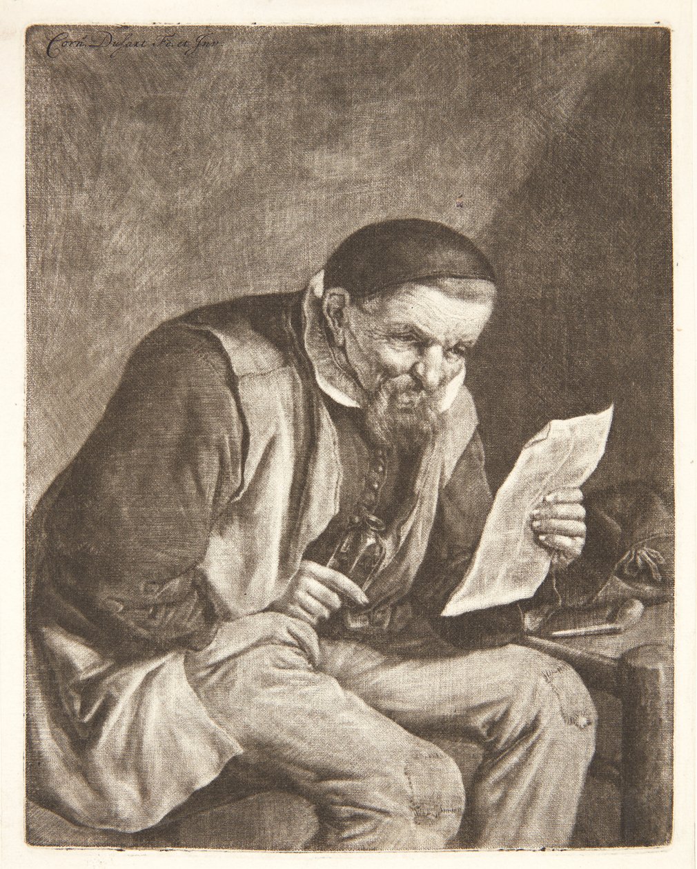 Camponês sentado a ler uma carta de Cornelis Dusart