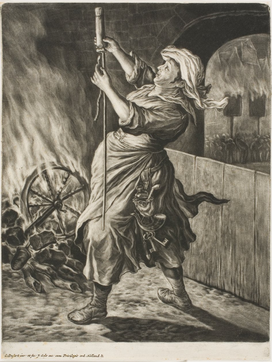 Woman Lighting a Rocket, também chamada Peace Gets Me Going, da Communia Gaudia (A Grande Alegria que se Espalha no Cerco de Namur) de Cornelis Dusart