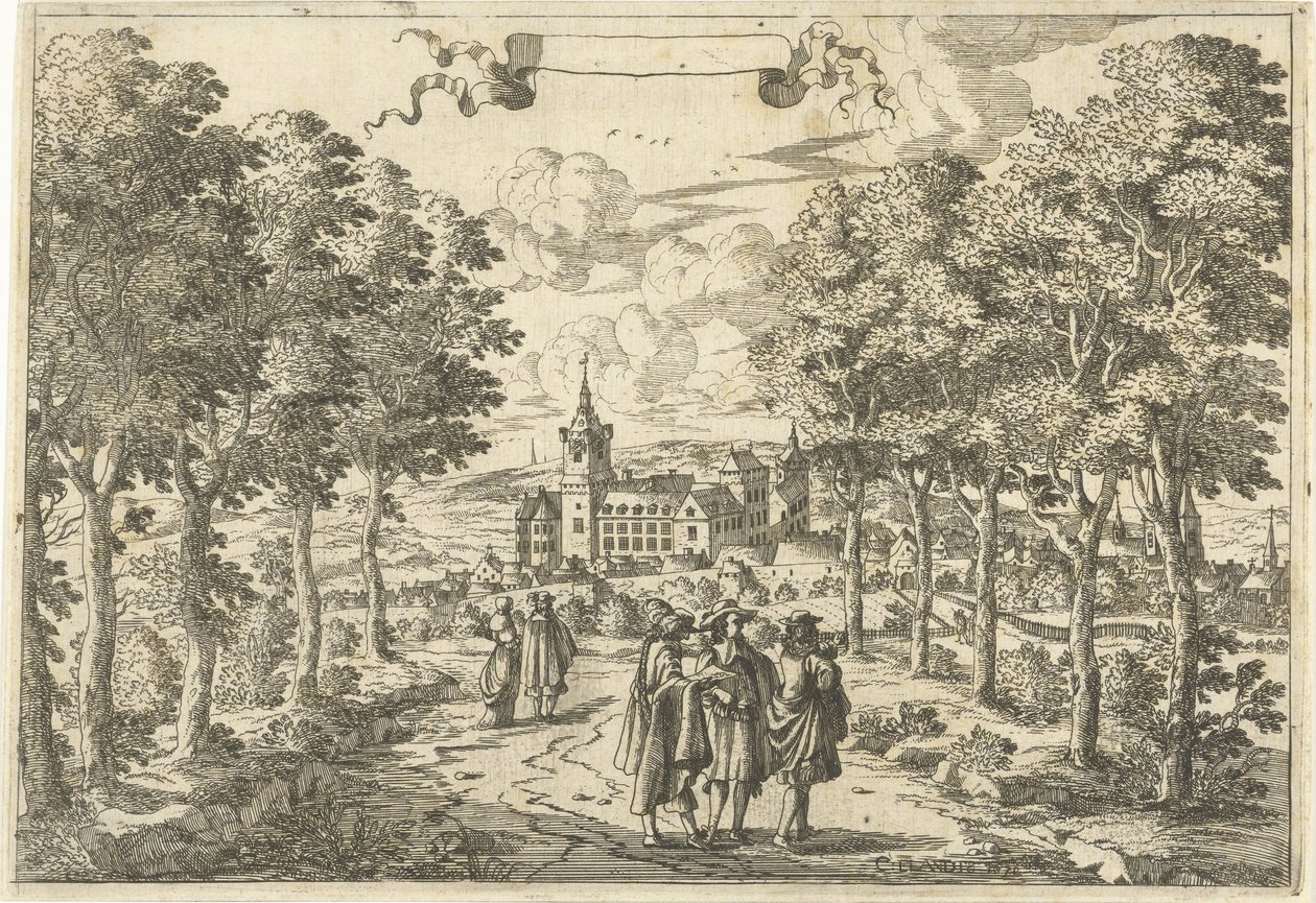 Os caminhantes e um castelo de Cornelis Elandts