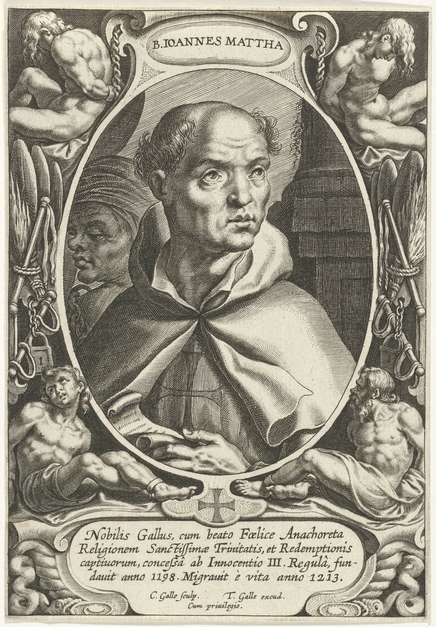 H. João de Matha
B. Ioannes Mattha (título sobre o objecto)
Fundadores de ordens religiosas (título da série) de Cornelis Galle (I)