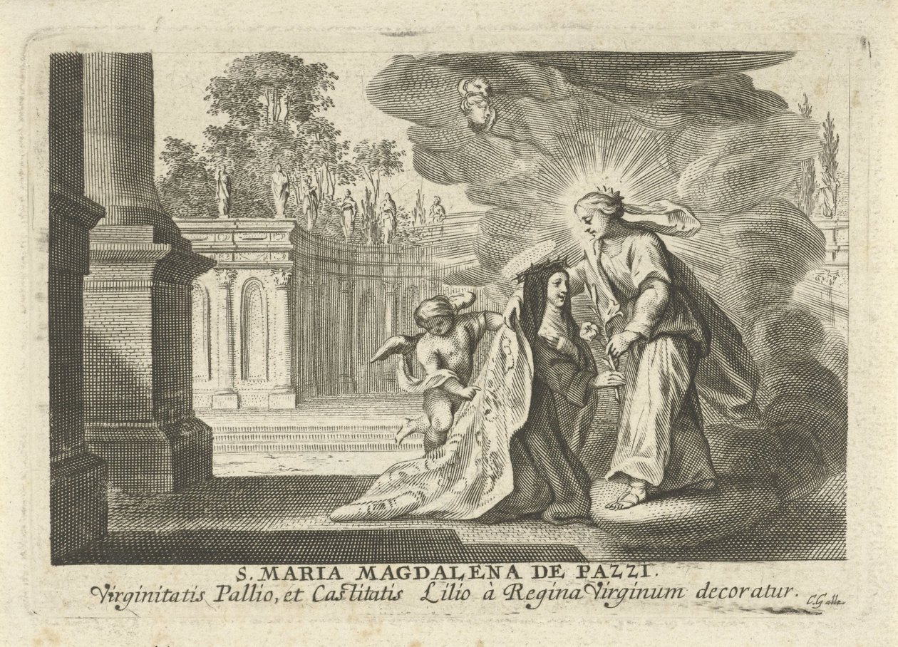 Maria dá um ramo de lírio a Santa Maria Madalena de Pazzi de Cornelis Galle (I)