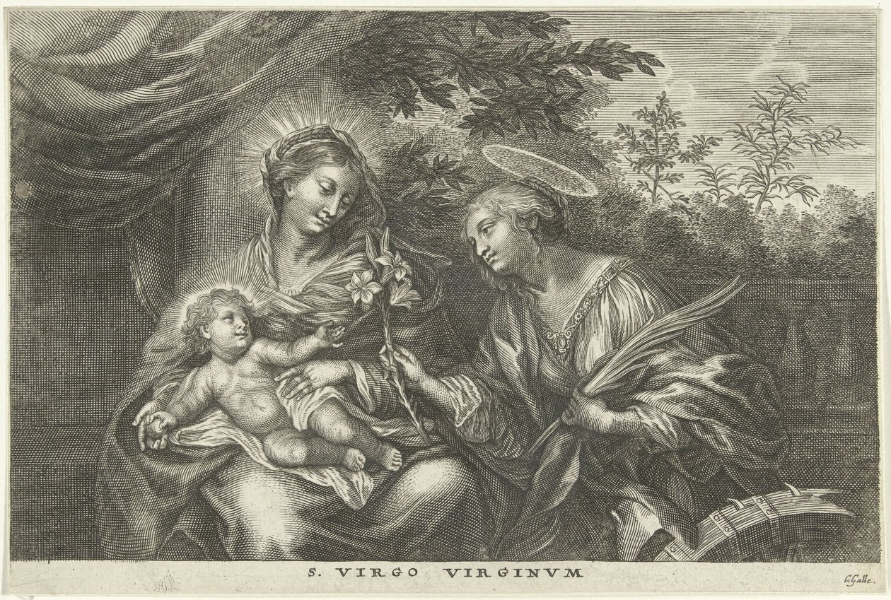 Maria com o Menino e Santa Catarina de Alexandria S. Virgo Virginvm (título no objeto) de Cornelis Galle (I)