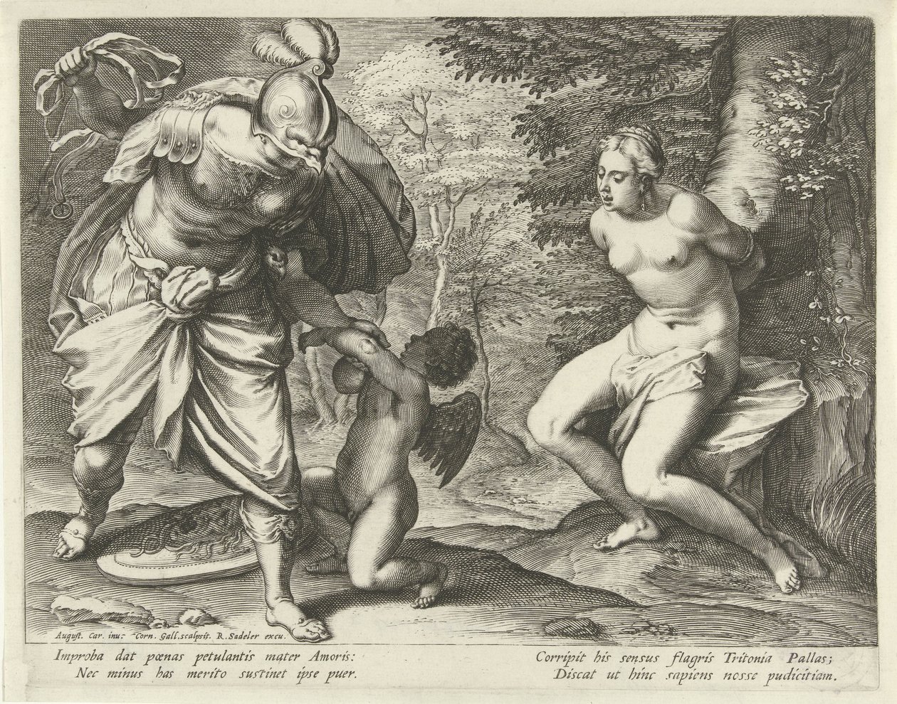 Vénus amarrado a uma árvore e Amor castigado por Minerva de Cornelis Galle (I)