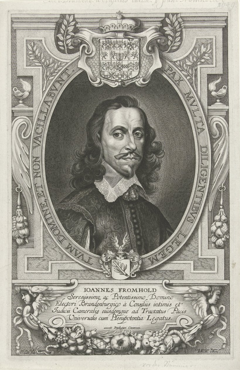 Portret van Johann Fromhold Os mais famosos embaixadores do nome cristão para pacificar o mundo, o Mosteiro e Osnabruga (...) (título da série) de Cornelis Galle (II)