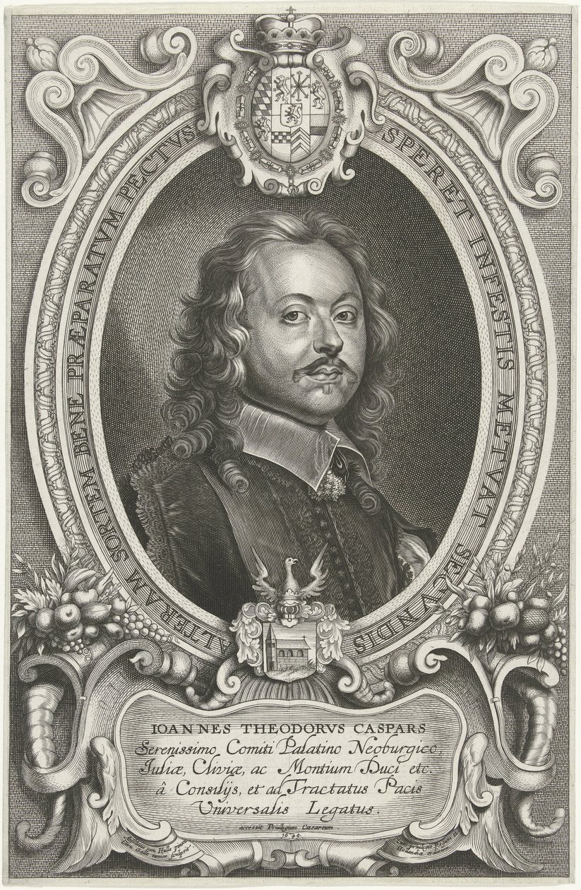 Retrato de Johann Theodor Caspars
Celeberrimi ad pacificandum Christiani nominis orbem legati Monasterium et Osnabrugas (...) (título da série) de Cornelis Galle (II)