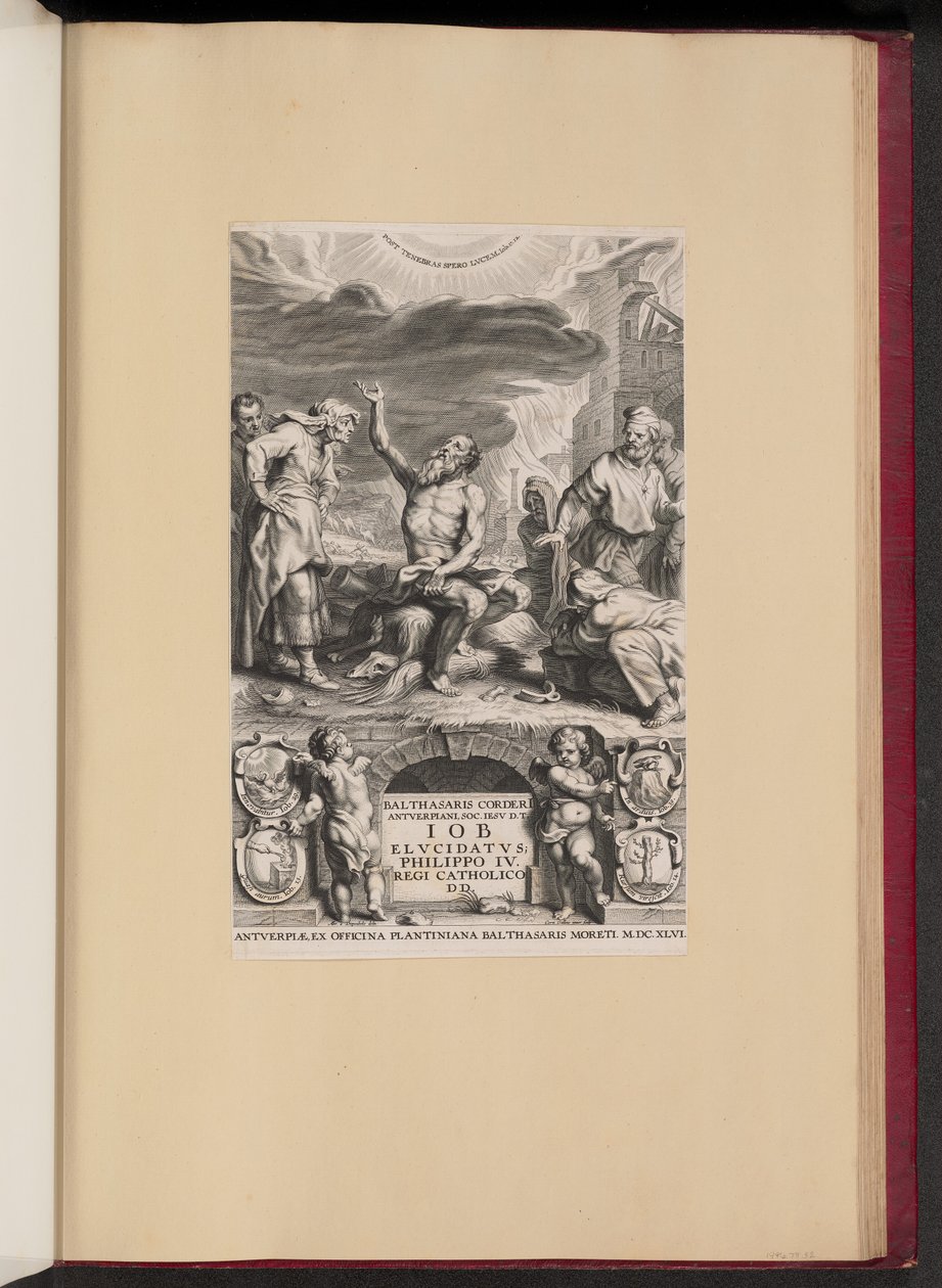Página de rosto para Balthasar Cordier, Iob Elvcidatvs de Cornelis Galle II after Abraham van Diepenbeeck