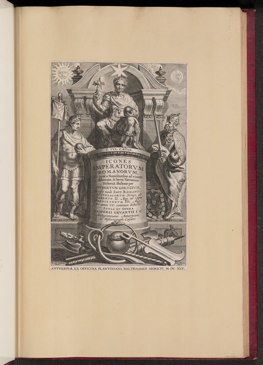 Página de título para Icones of the Roman Emperor de Hubert Goltzius de Cornelis Galle I after Erasmus Quellinus II after Sir Peter Paul Rubens