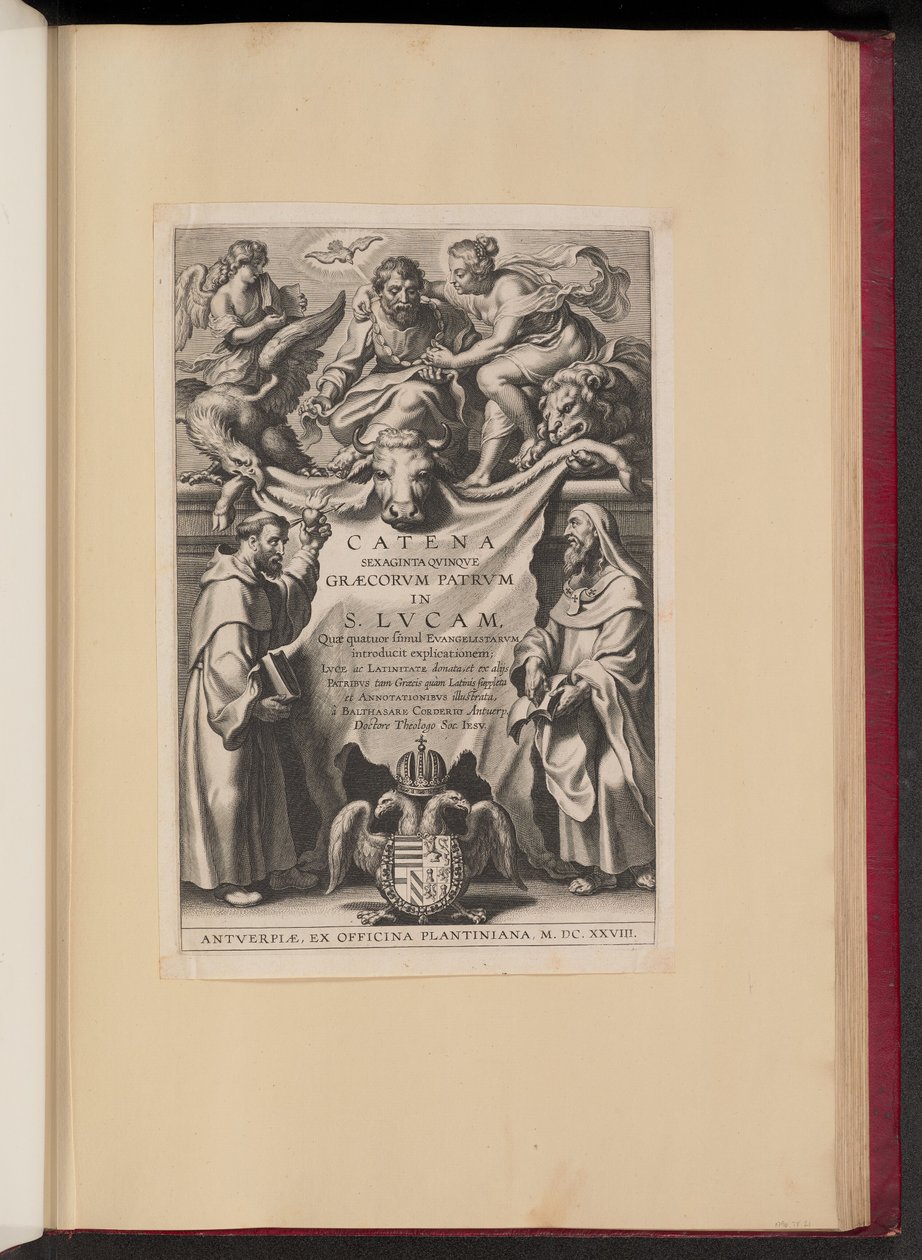 Página de rosto para Balthasar Cordier, Catena Sexaginta Qvinqve Graecorvm Patrvm in S. Lvcam... de Cornelis Galle I after Sir Peter Paul Rubens