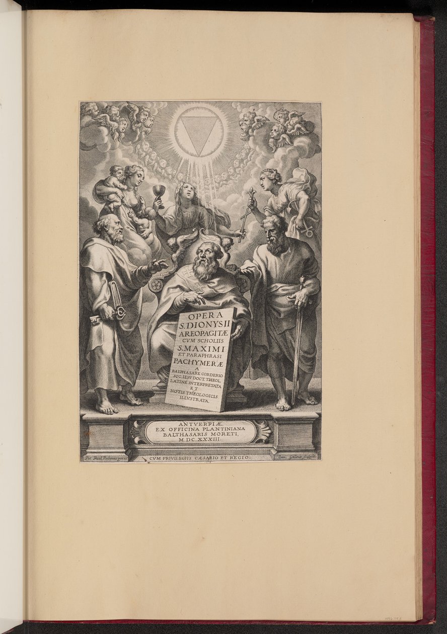 Página de rosto para "Ópera de S. Dionísio, o Areopagita" de Balthasar Cordier de Cornelis Galle I after Sir Peter Paul Rubens