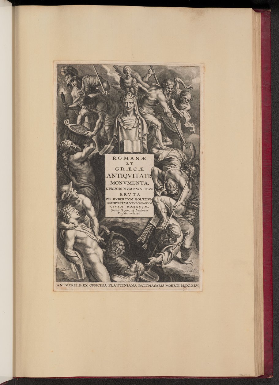Página de rosto para Hubert Goltzius, The Roman and Greek Monvmenta (Opera Omnia I) de Cornelis Galle I after Sir Peter Paul Rubens