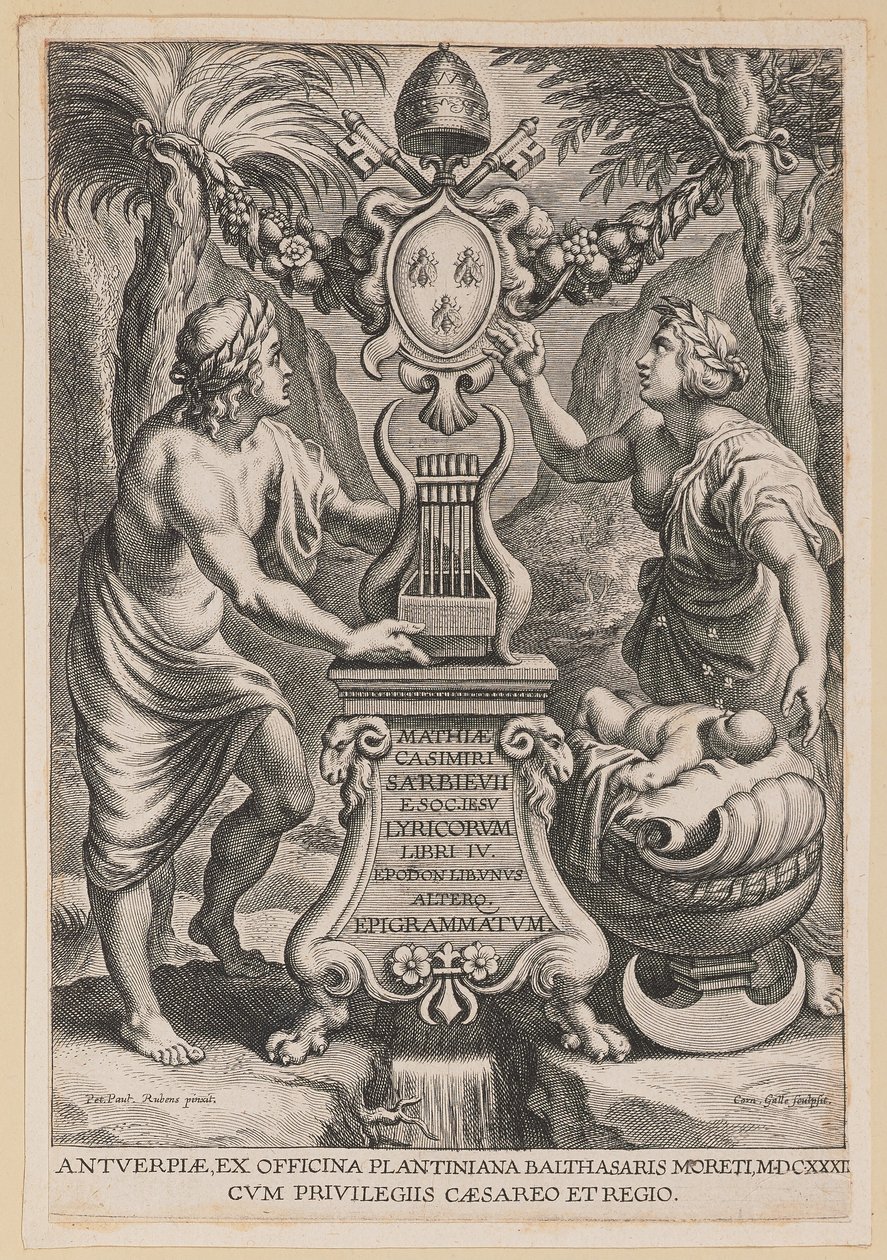 Folha de rosto para M.C. Sarbievsky, Lyricum Livro IV de Cornelis Galle I after Sir Peter Paul Rubens