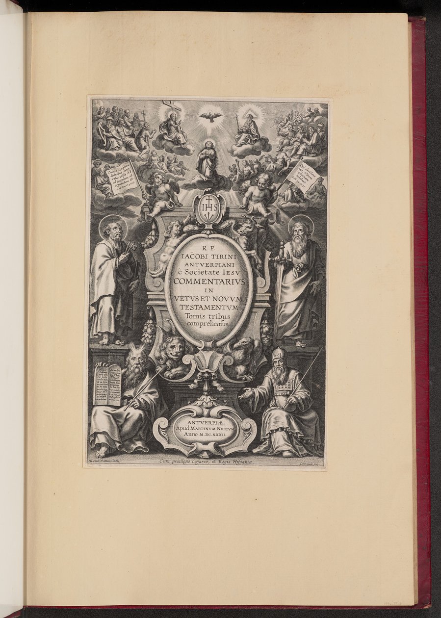 Página de rosto para "Commentarius in Vetvs et Novvm Testamentvm" de R.P. Jacobi Tirini de Cornelis Galle I after Sir Peter Paul Rubens