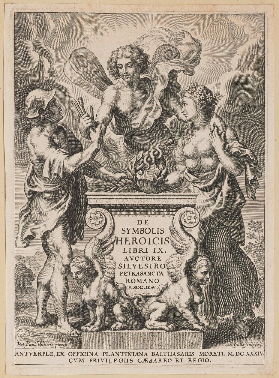 Página de rosto para Sylvester Pietrasanta, Os símbolos heróicos de Cornelis Galle I after Sir Peter Paul Rubens
