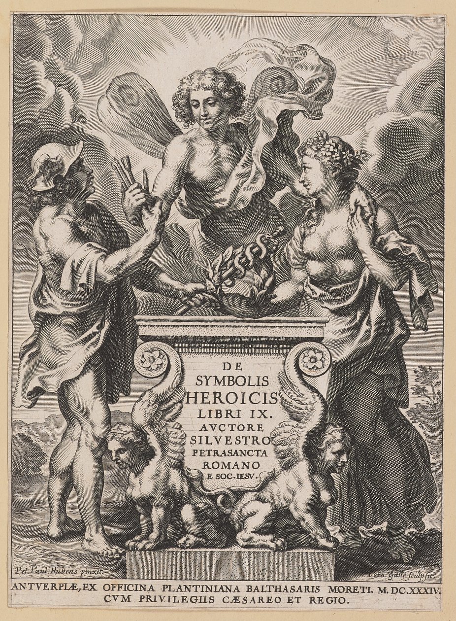 Página de rosto para Sylvester Pietrasanta, Os símbolos heróicos de Cornelis Galle I after Sir Peter Paul Rubens