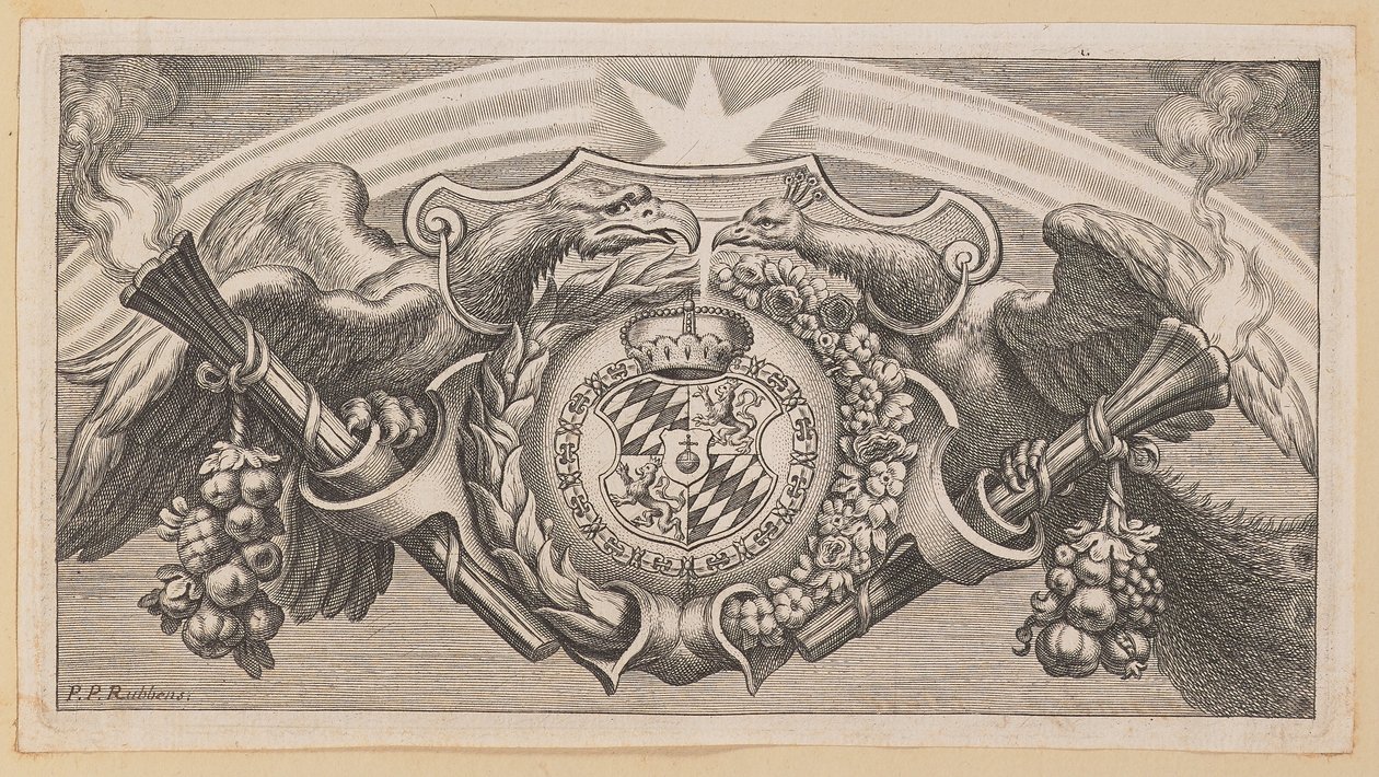 Vinheta para a página de título de Balthasar Cordier, Catena Patrum Graecorum em Sanctum Ioannem de Cornelis Galle I after Sir Peter Paul Rubens