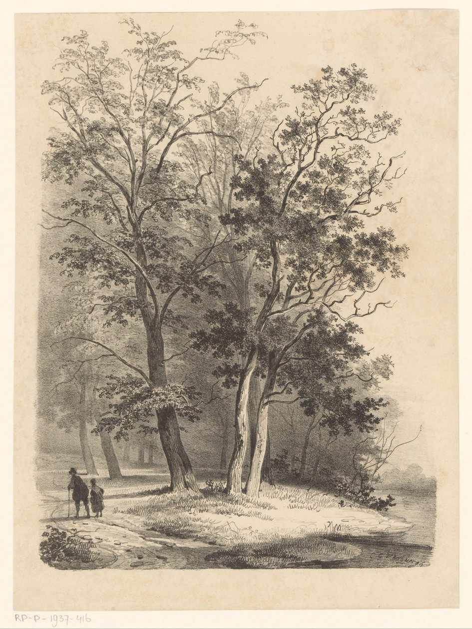 Duas figuras andando em uma floresta de Cornelis Gerrit Verburgh