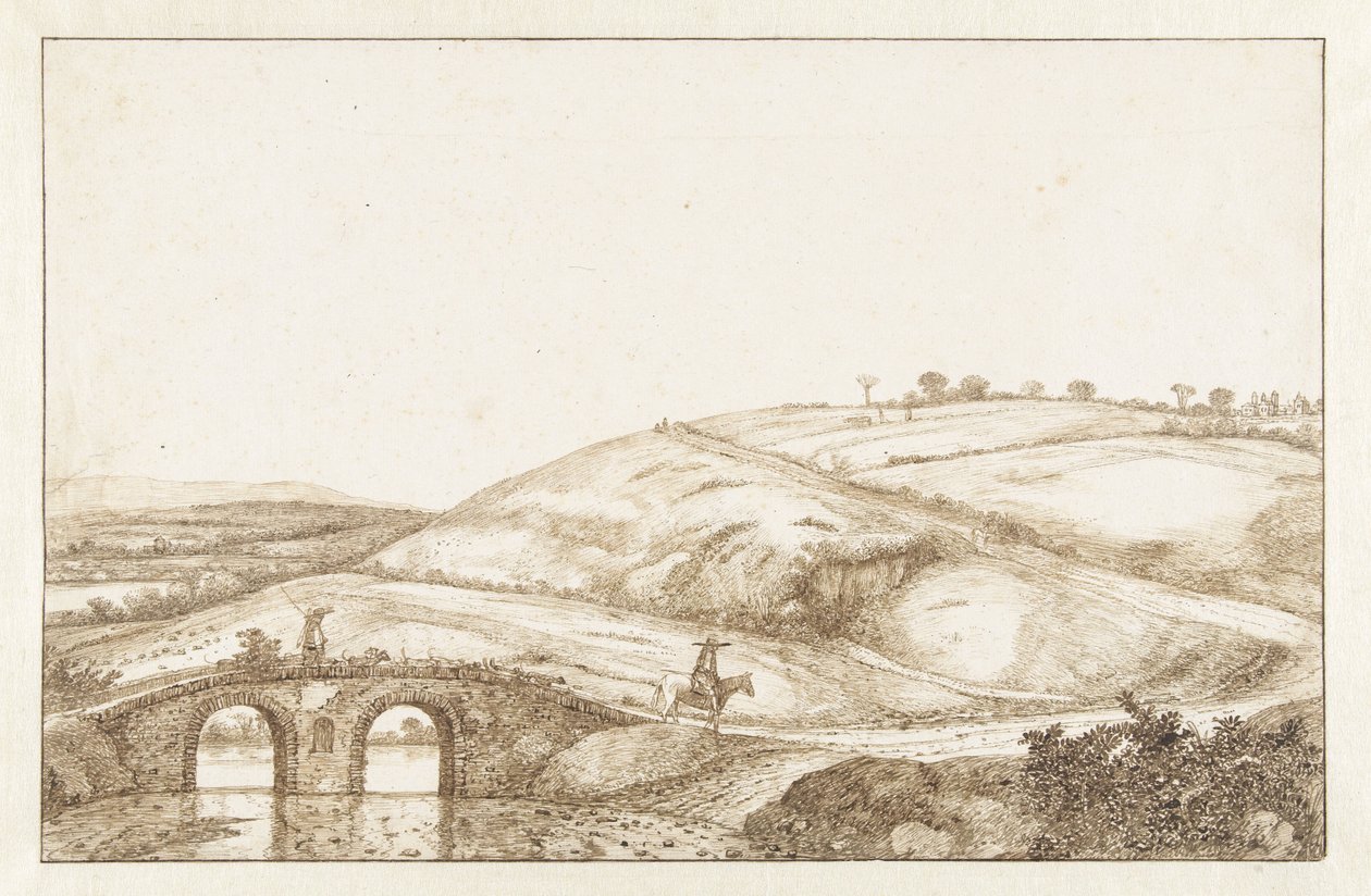 Paisagem montanhosa com ponte de pedra de Hendrick Cornelisz. Vroom