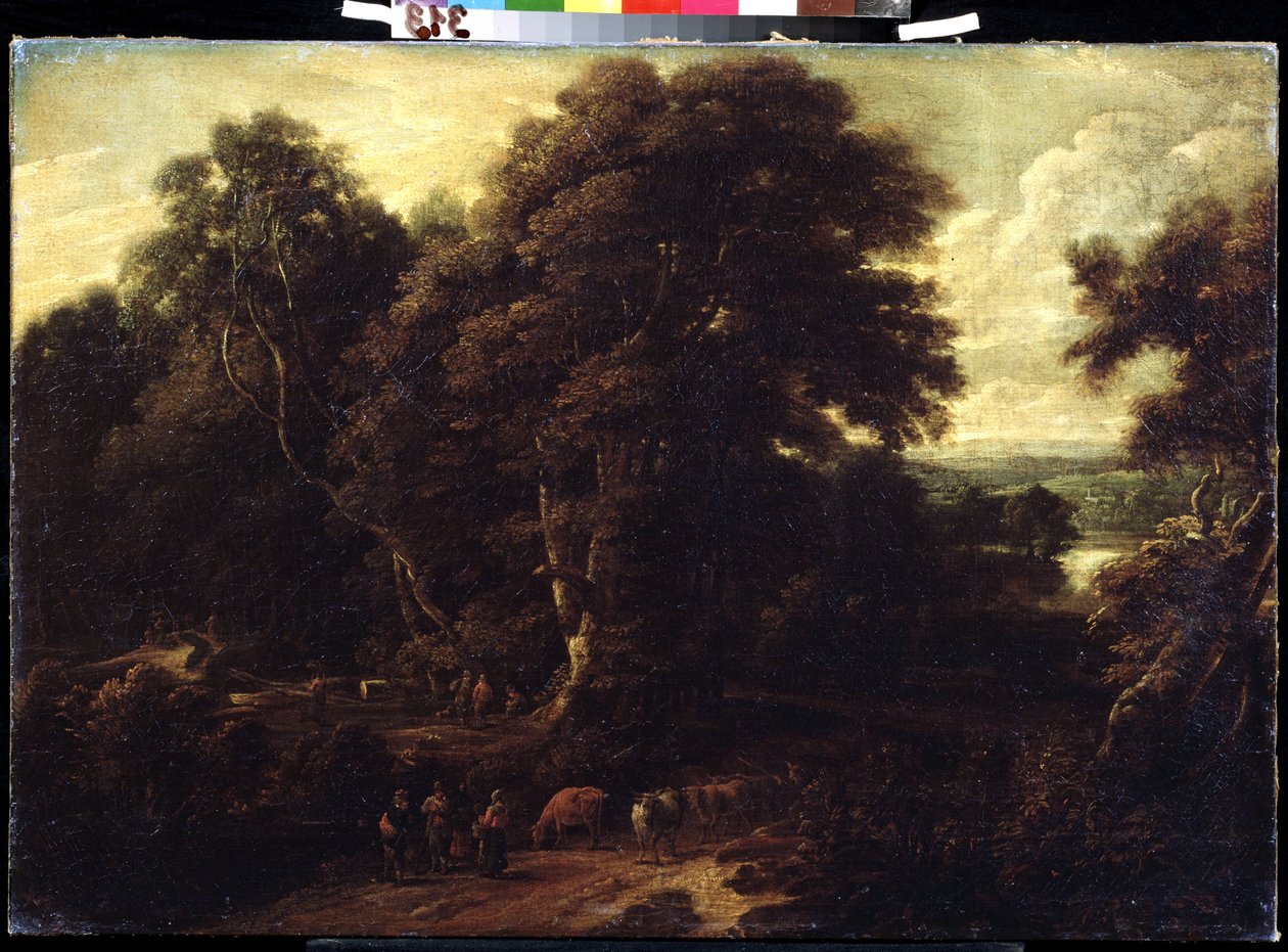 ""Paisagem de Flandres com rebanho de vacas"" Pintura por Constantinus Cornelis Huysmans (1648-1727) Museu Pushkin, Moscou de Cornelis Huysmans