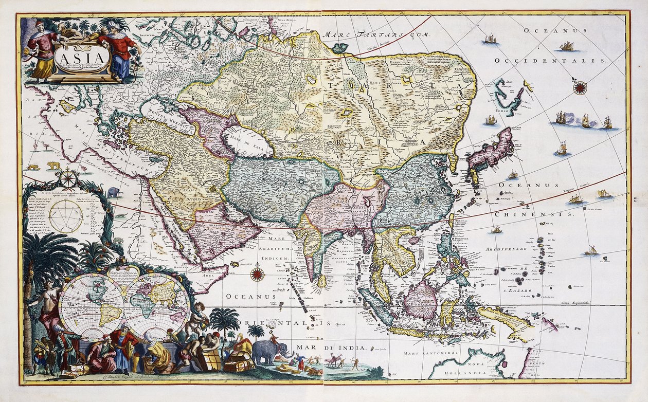Mapa da Ásia, c.1696 (gravura colorida à mão) de Cornelis III Danckerts