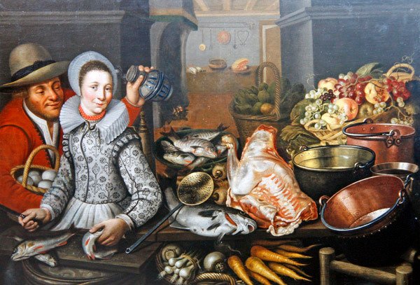 Cozinha Natureza Morta com duas figuras (óleo sobre tela) de Cornelis Jacobsz Delff