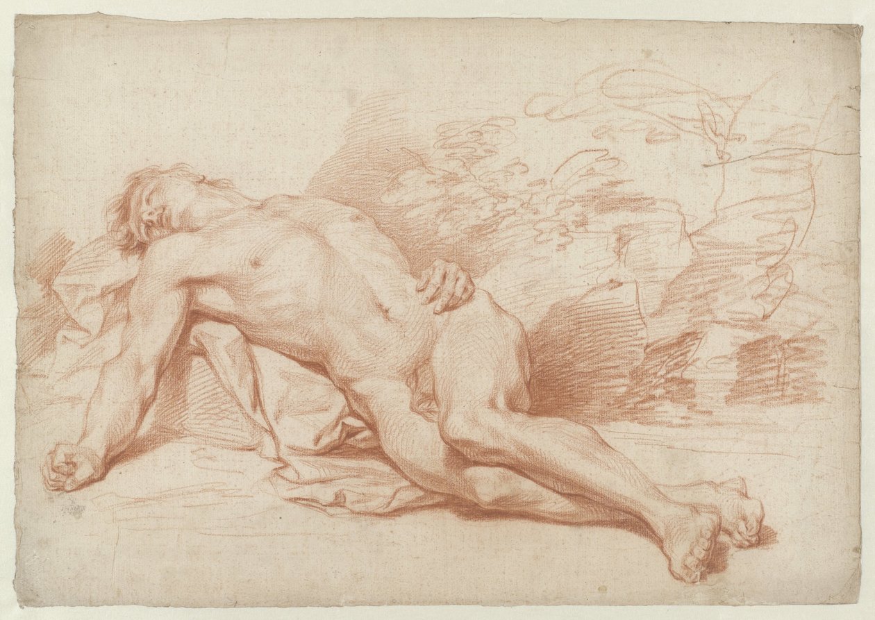 Reclinando o nu masculino de Cornelis Joseph d