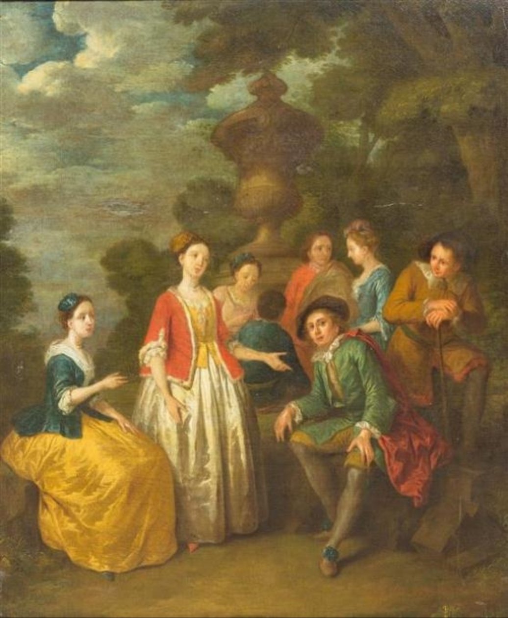 Cavalheiro sentado com outros junto a uma coluna de Cornelis Joseph d