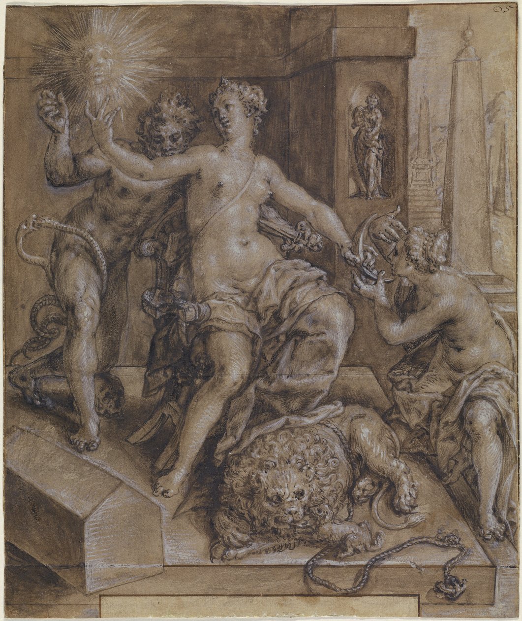 Desenho da secção central de O Espelho da Virtude de Cornelis Ketel