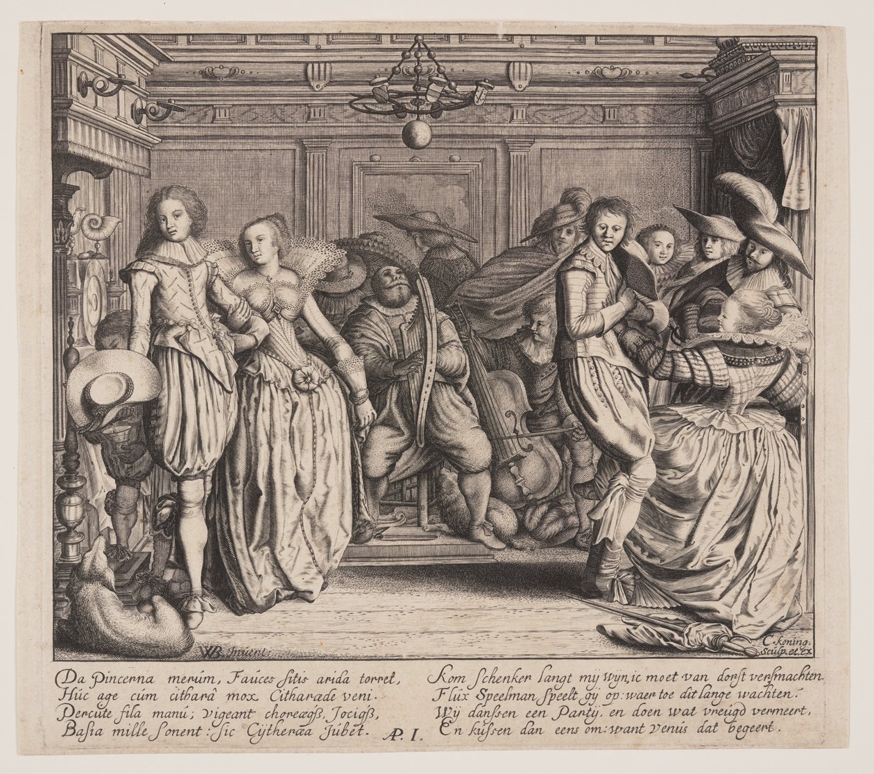 Interior com músicos e casais dançantes de Cornelis Koning