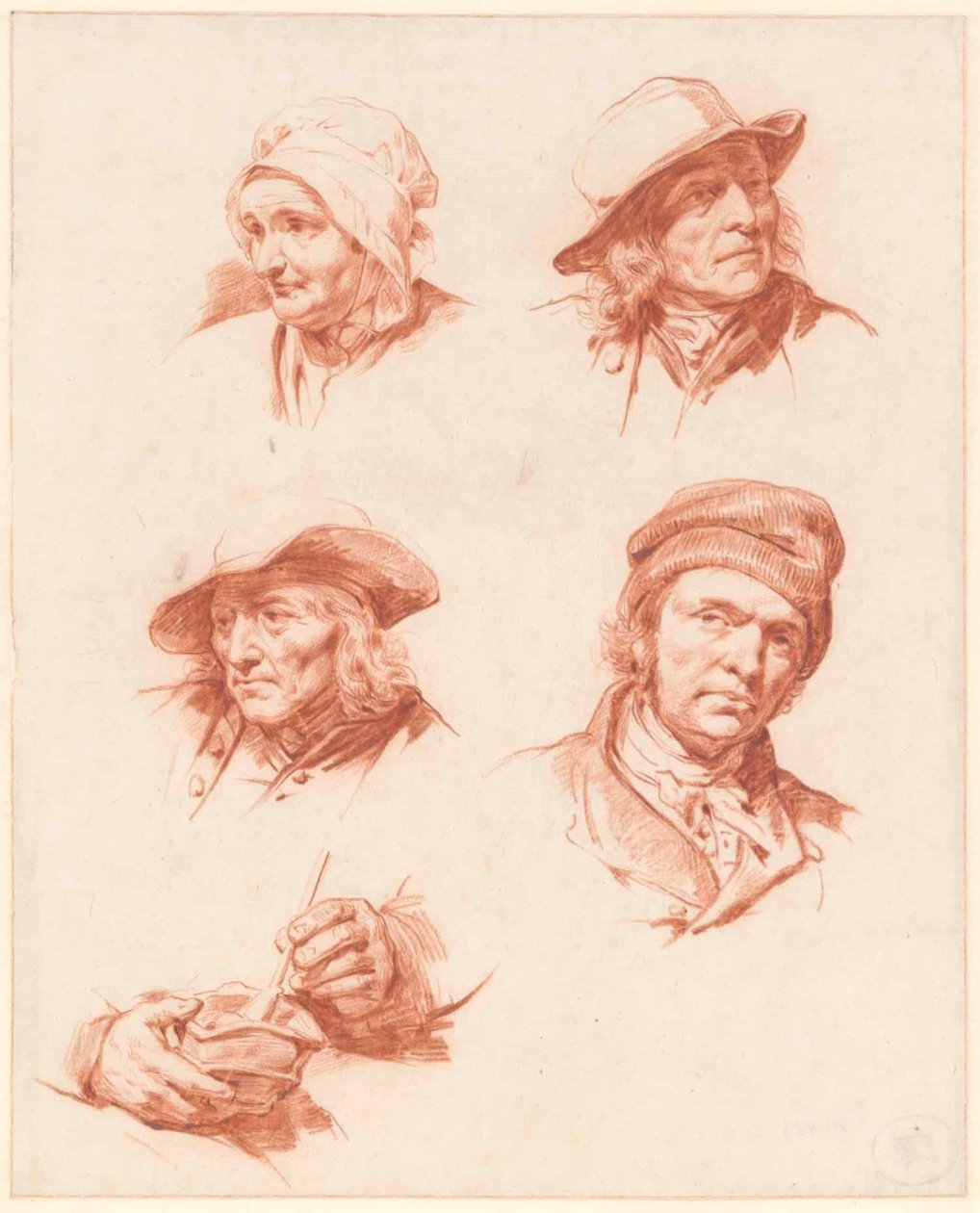 Uma folha de estudos com cabeças de Cornelis Kruseman