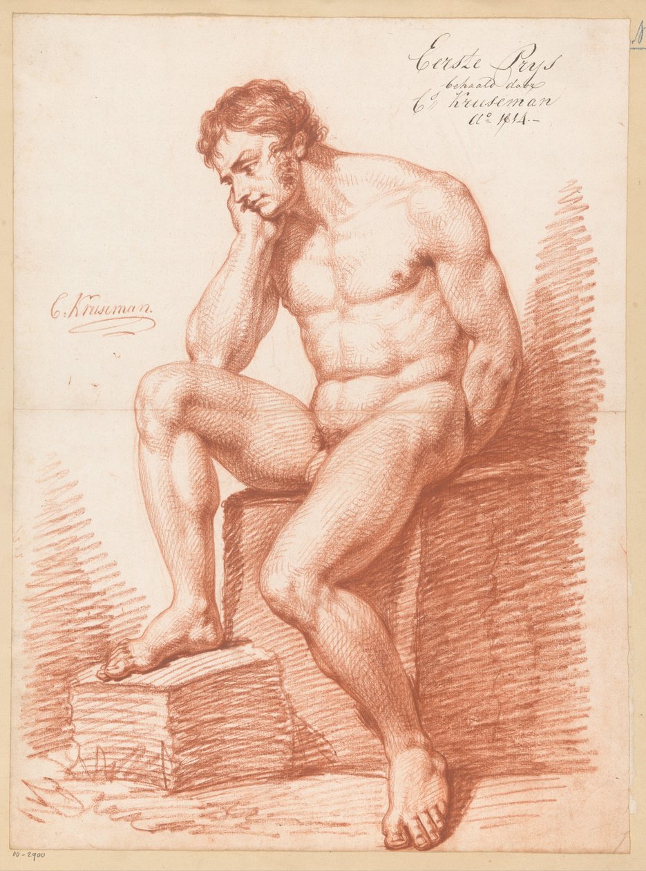 Nu Masculino Sentado, Vista Frontal (1º Prêmio 1814) de Cornelis Kruseman