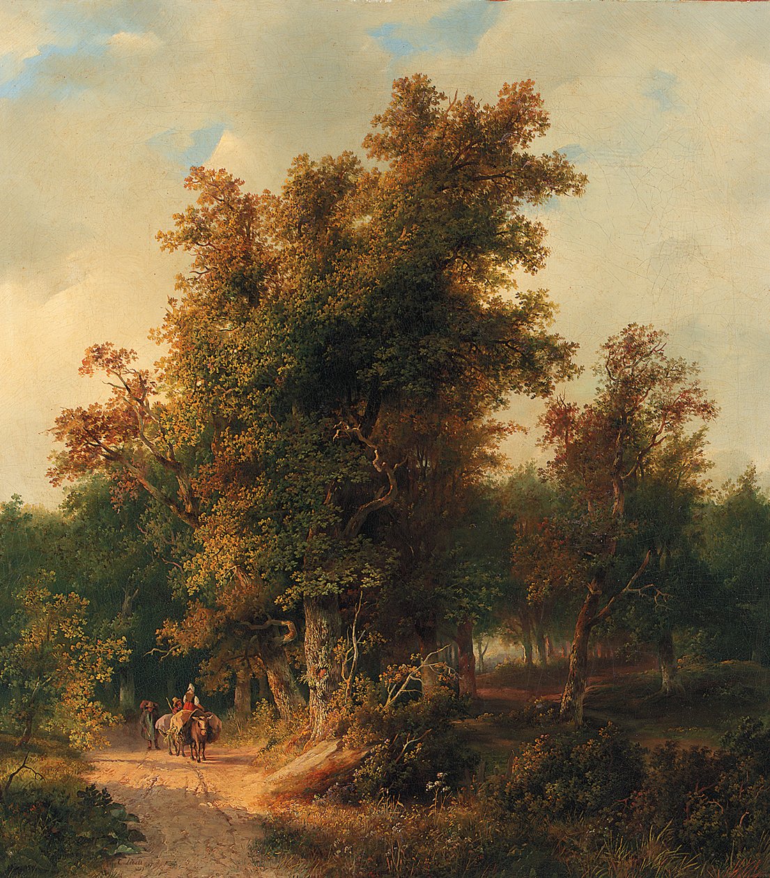 Uma paisagem arborizada com viajantes em uma pista de areia de Cornelis Lieste