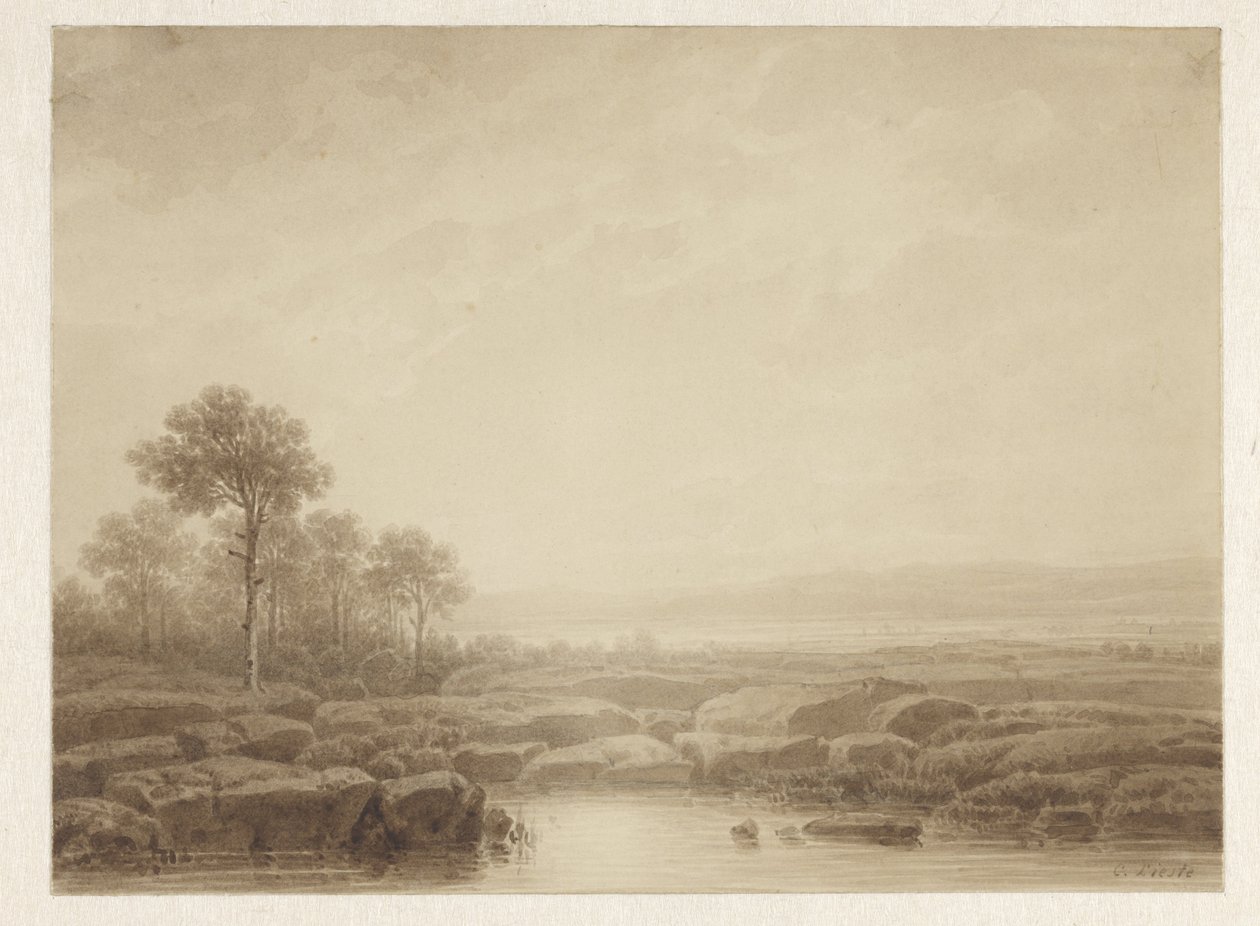 Paisagem com pedras pela água de Cornelis Lieste