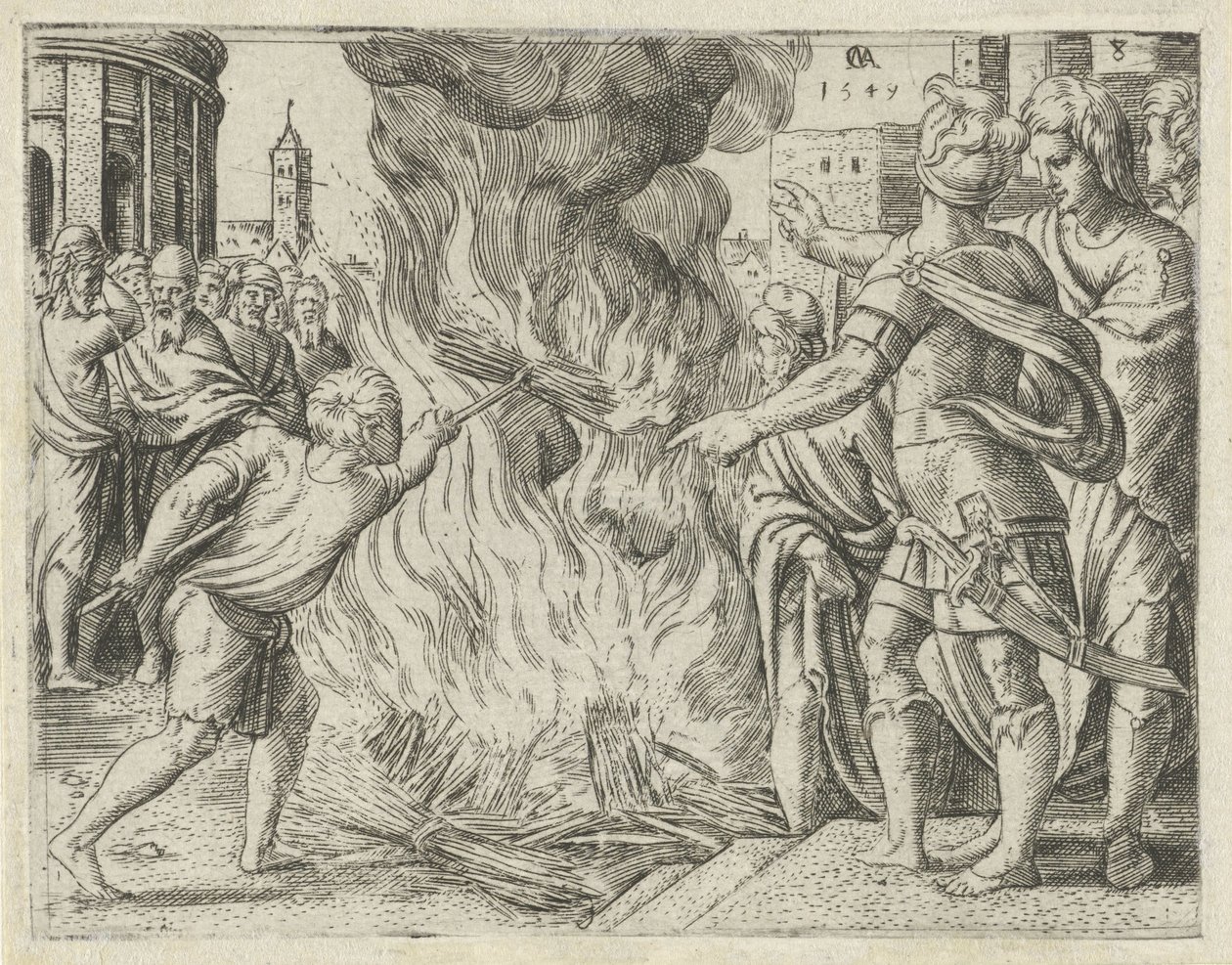 Os filisteus queimam a mulher e o sogro de Sansão
História de Sansão (título da série) de Cornelis Massijs