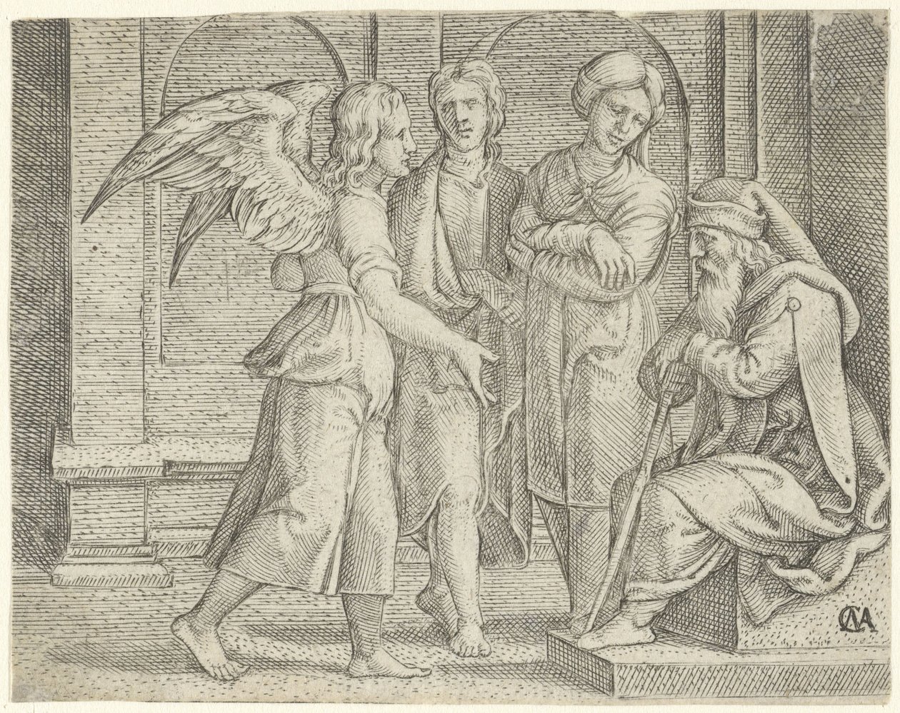 Tobias e o anjo em casa de Tobit e Anna
História de Tobias (título da série) de Cornelis Massijs