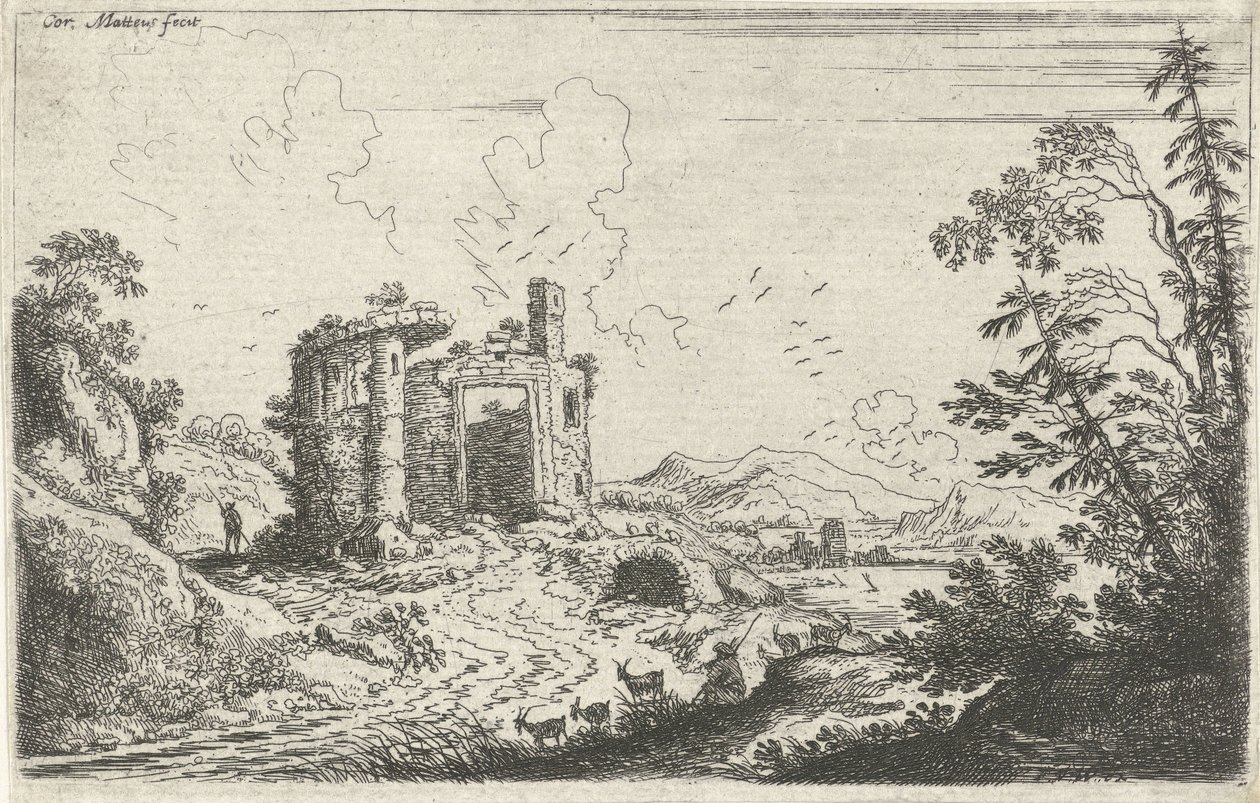 Paisagem com um pastor de cabras de Cornelis Matthieu