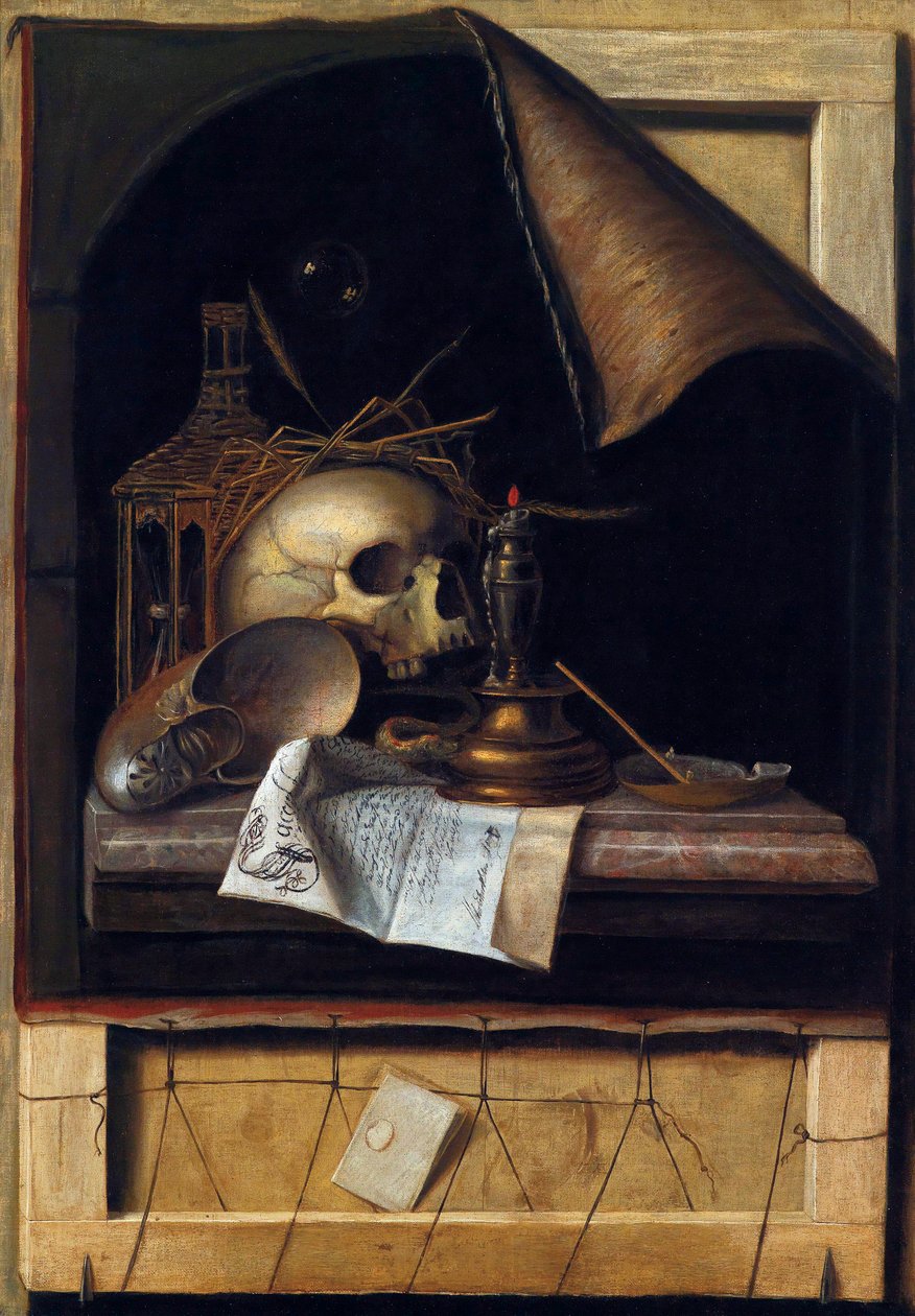 "Nature morte a la vanite" (Vanitas Still Life) Peinture de Cornelis Norbertus Gysbrechts ou Gijsbrechts (1630 - 1675) Óleo sobre tela Dim 89x62 cm Colecção privada de Cornelis Norbertus Gysbrechts