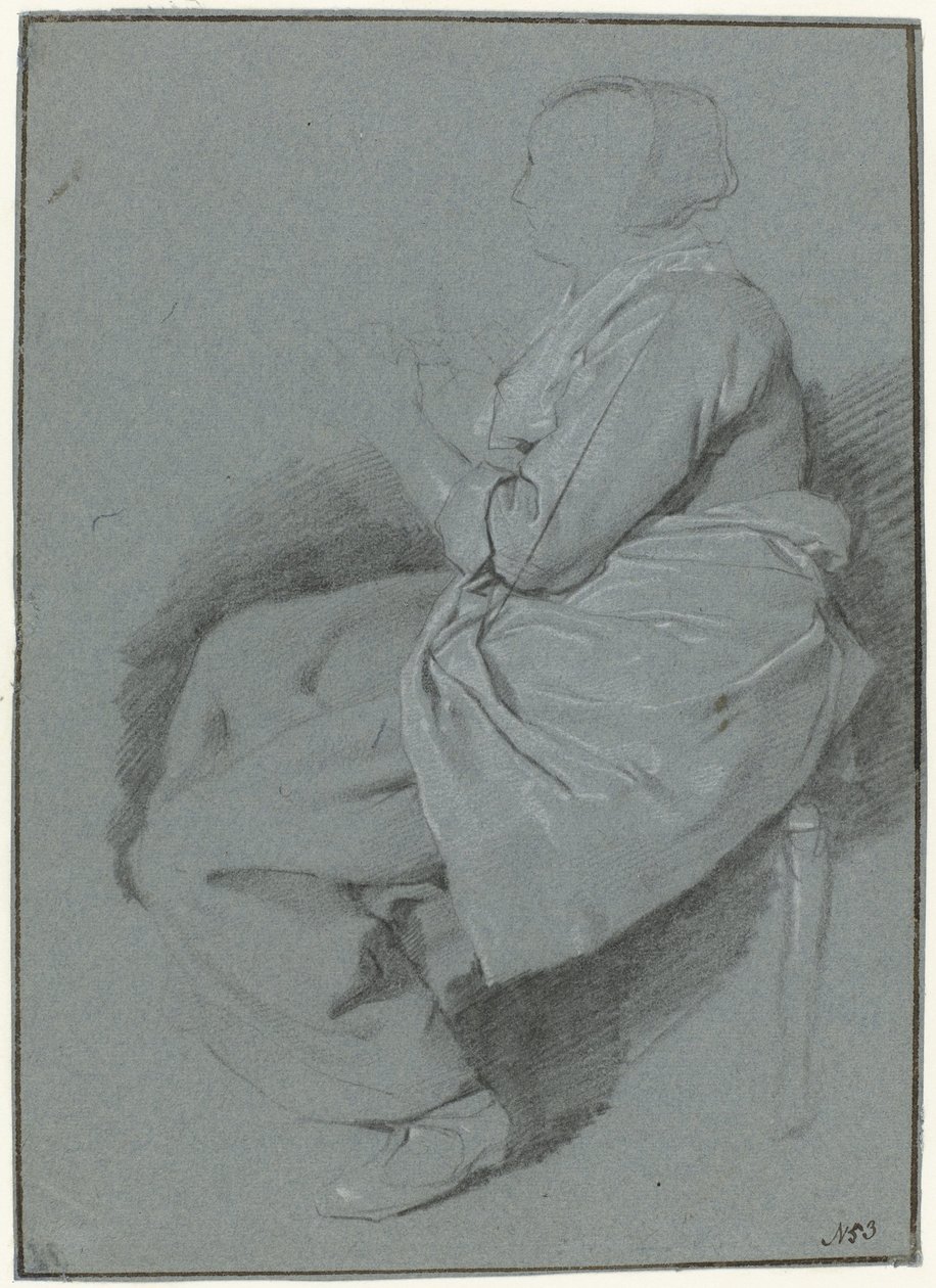 Mulher sentada, de perfil à esquerda, usando avental de Cornelis Pietersz. Bega