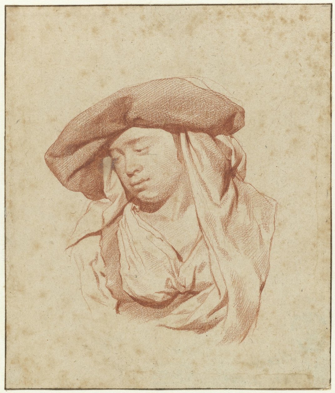 Estudo de uma mulher, comprimento do busto, ligeiramente virada para a esquerda e olhando para baixo de Cornelis Pietersz. Bega