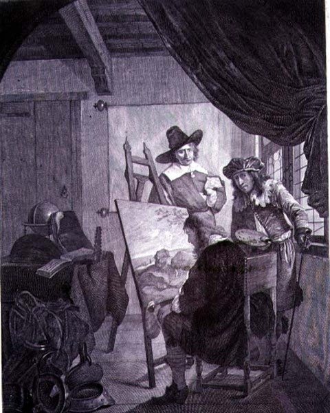 O patrono e o pintor, depois de uma pintura do século XVII de Cornelis Bega, século XVIII de Cornelis Pietersz Bega