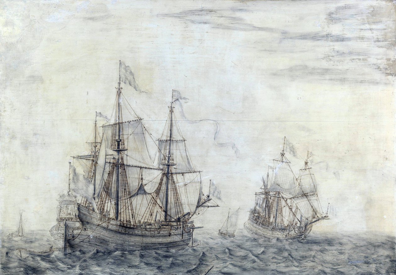 O navio comercial holandês "Saint Jean Baptiste". Óleo sobre madeira de 1668, de Cornelis Pietersz Mooy (1630-1693). de Cornelis Pietersz. de Mooy