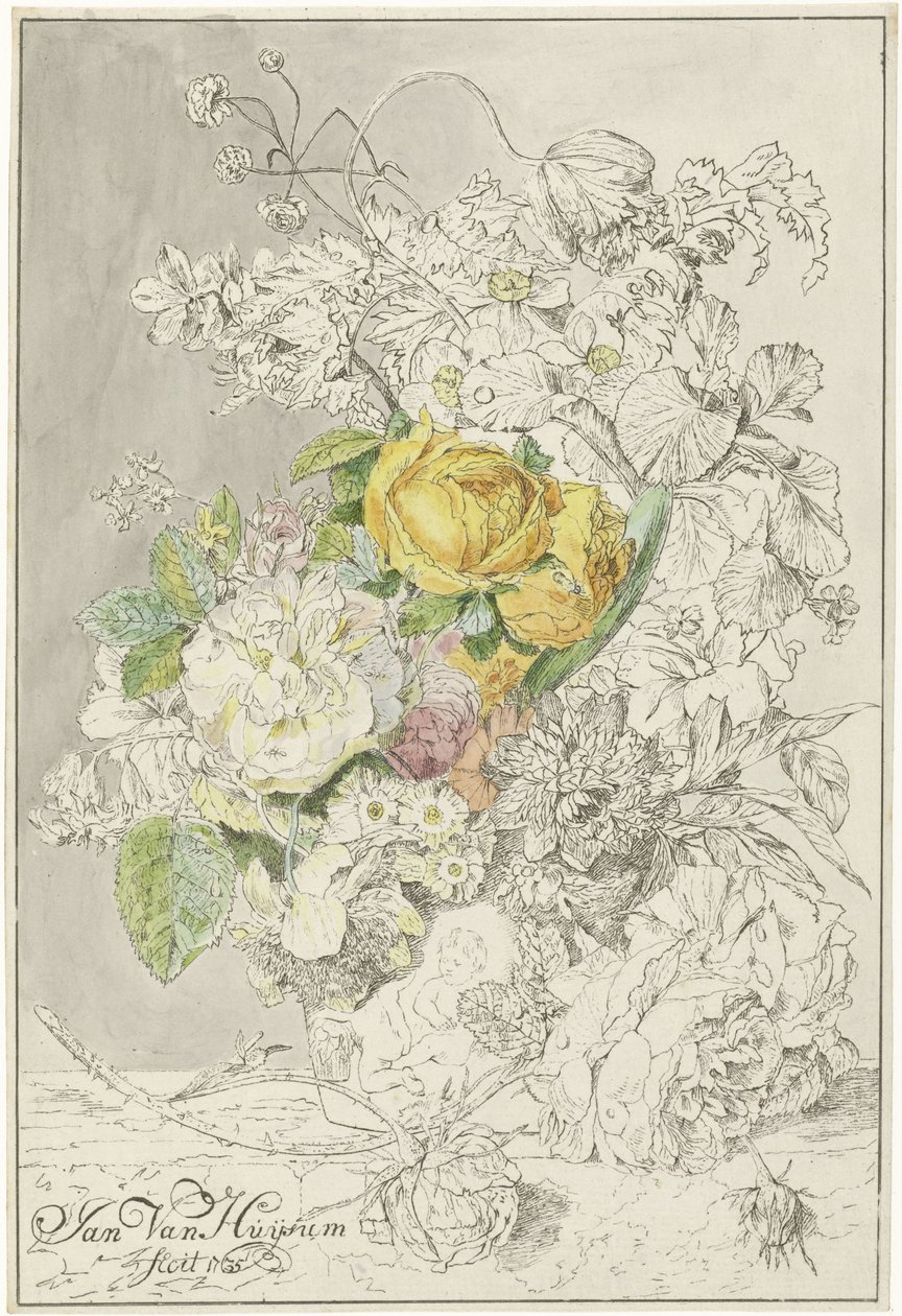 arranjo de flores de Cornelis Ploos van Amstel (signed by artist)