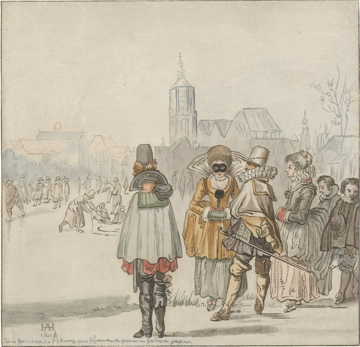 Empresa elegante no gelo de Cornelis Ploos van Amstel (signed by artist)