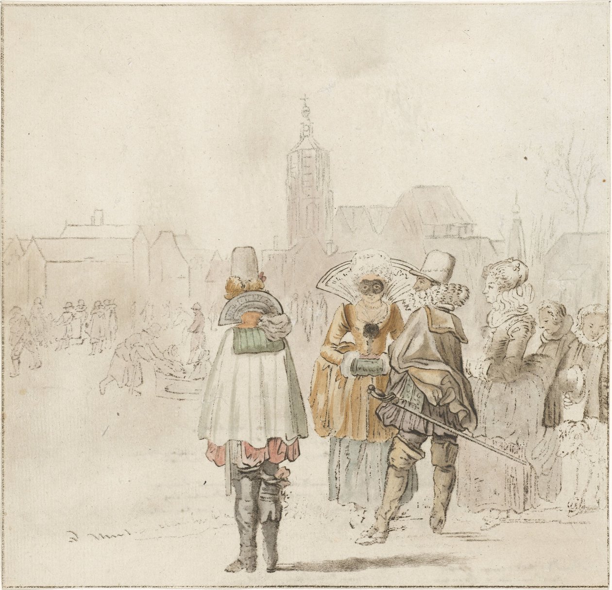 Elegante empresa no gelo de Cornelis Ploos van Amstel (signed by artist)